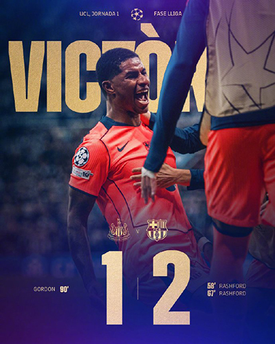 欧冠:巴萨2-1纽卡迎开门红 拉什福德世界波+双响孔德助攻