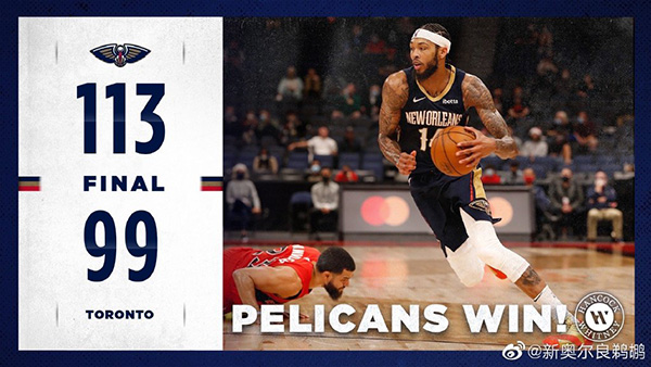 <a href=/lanqiubs/pelicans/ target=_blank class=infotextkey>鹈鹕</a>113-99大胜<a href=/lanqiubs/raptors/ target=_blank class=infotextkey>猛龙</a>