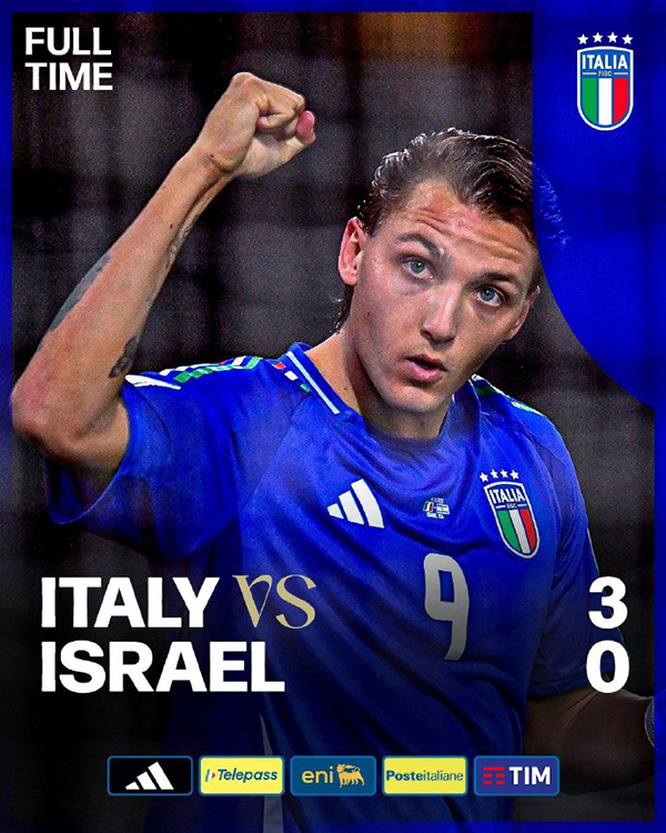 世预赛:意大利3-0以色列 雷特吉双响+造点
