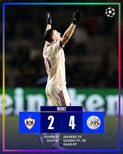 11分钟连轰3球!阿贾克斯4-2逆转卡拉巴赫,欧冠首胜终结5连败
